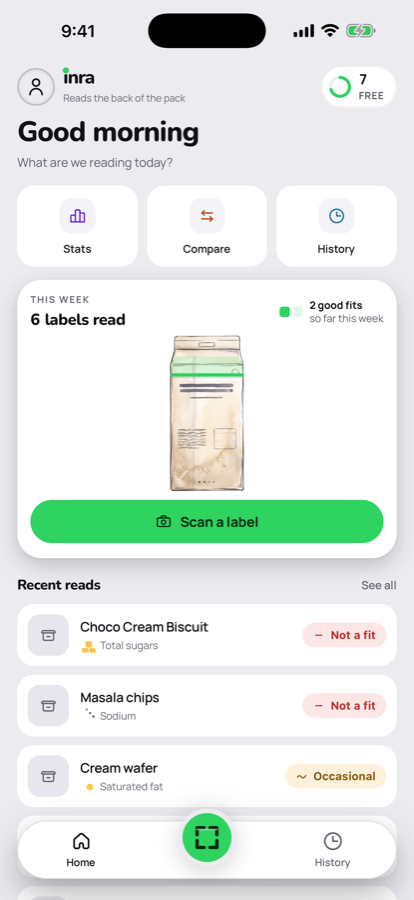 Home: your reads this week and the scan button